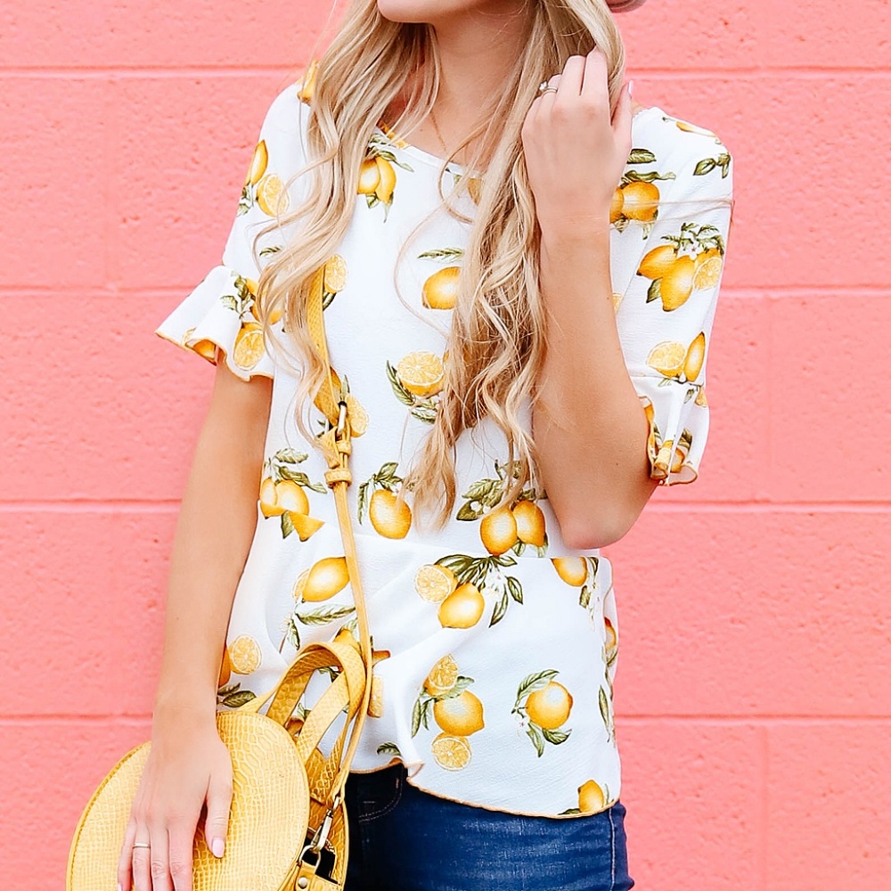 White Lemon Ruffle-Sleeve Top
